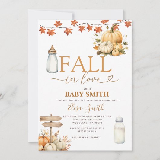 秋インラブカボチャ紅葉ベビーシャワー 招待状 (正面)