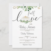秋インラブカボチャ緑フローラベビーシャワー 招待状 (正面)