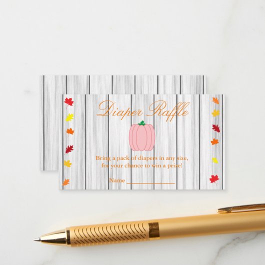 秋インラブカボチャ赤ちゃんシャワーおむつラッフル エンクロージャーカード (正面/裏面インサイチュ)