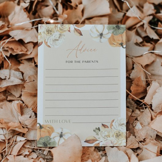 秋インラブカボチャ赤ちゃんシャワーアドバイスゲームカード 招待状