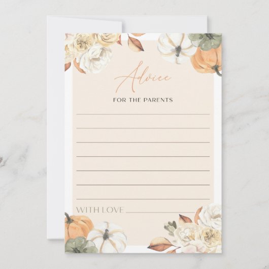 秋インラブカボチャ赤ちゃんシャワーアドバイスゲームカード 招待状 (正面)