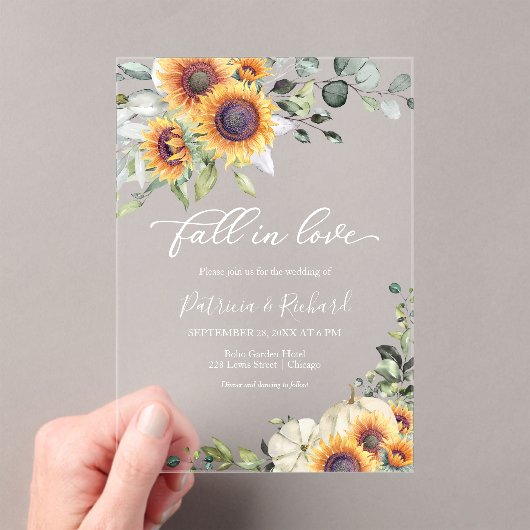 秋インラブグリーンリーひまわり結婚の花 アクリル招待状 (インサイチュ (ポータブル))