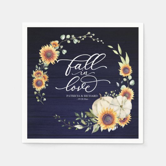 秋インラブグリーンリーひまわり結婚の花 スタンダードカクテルナプキン (正面)