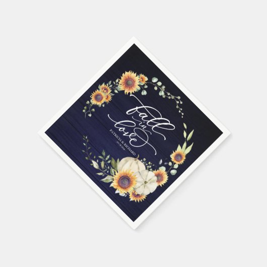 秋インラブグリーンリーひまわり結婚の花 スタンダードカクテルナプキン (角)