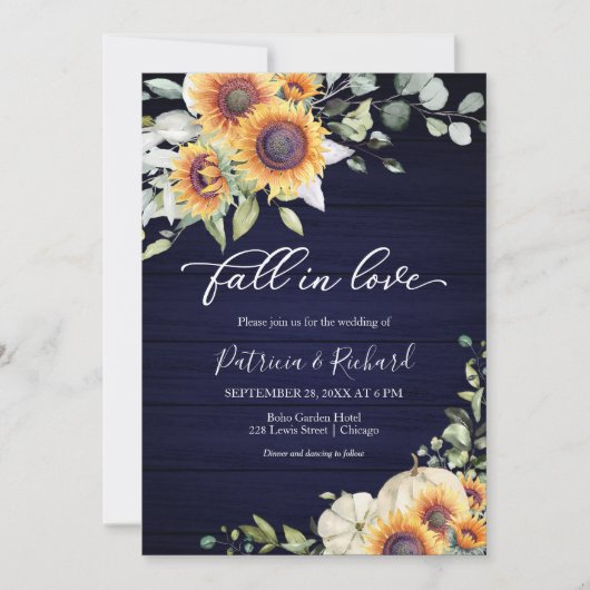 秋インラブグリーンリーひまわり結婚の花 招待状 (正面)
