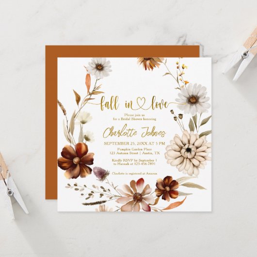 秋インラブゴールドフォイルテラコッタブライダルシャワー 招待状 (正面/裏面インサイチュ)
