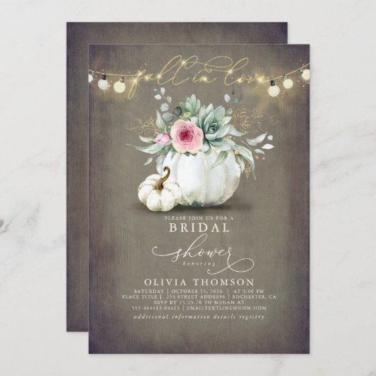 秋インラブサクランスカボンプキンスブライダルシャワーInv 招待状 (正面/裏面)