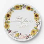 秋インラブサンフラワーパンプキ結婚ン ペーパープレート (正面)