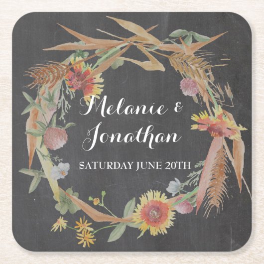 秋インラブシャルボードコースターマットウェディングパーティー スクエアペーパーコースター (正面)