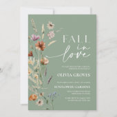秋インラブセージグリーンワイルドフラワーブライダルシャワー 招待状 (正面)