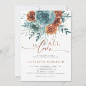 秋インラブティール（緑がかった色）テラコッタボホブライダルシャワー 招待状 (正面)