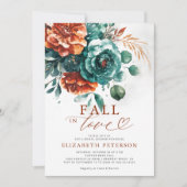 秋インラブティール（緑がかった色）テラコッタボホブライダルシャワー 招待状 (正面)