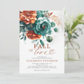 秋インラブティール（緑がかった色）テラコッタボホブライダルシャワー 招待状 (スタンド正面)