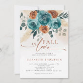 秋インラブティール(緑がかった色)バーンドオレンジボホブライダルシャワー 招待状 (正面)