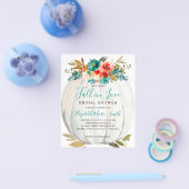 秋インラブティール（緑がかった色）フローラパンプキンブライダルシャワー チラシ (シングル)