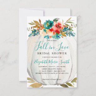 秋インラブティール（緑がかった色）フローラパンプキンブライダルシャワー ノートカード