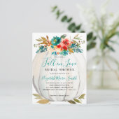 秋インラブティール（緑がかった色）フローラパンプキンブライダルシャワー ポストカード (スタンド正面)