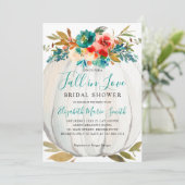 秋インラブティール(緑がかった色)フローラパンプキンブライダルシャワー 招待状 (スタンド正面)