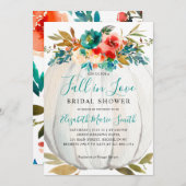 秋インラブティール(緑がかった色)フローラパンプキンブライダルシャワー 招待状 (正面/裏面)