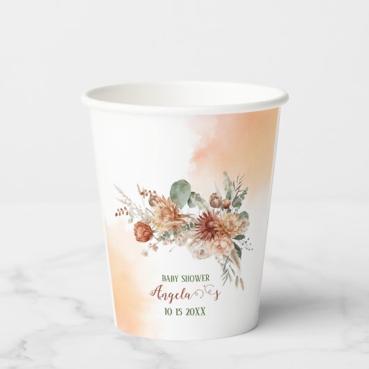 秋インラブテラコッタフラワーズウォーター色ベビーsh 紙コップ (裏面)