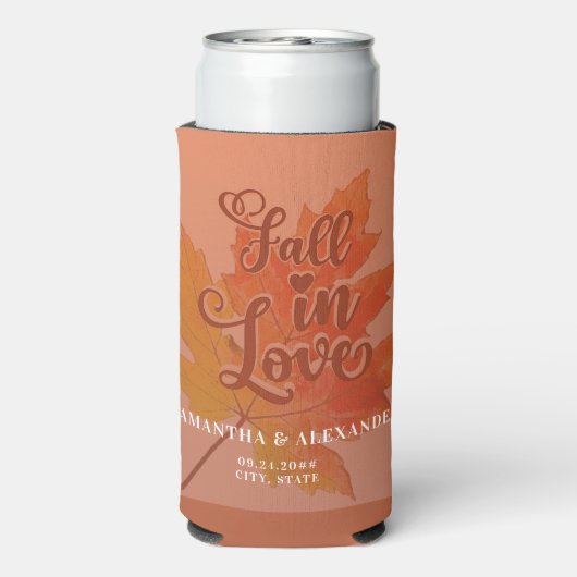 秋インラブテラコッタメープルリーフ結婚式の引き出物 スリム缶クーラー (Seltzer裏面)