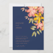 秋インラブネイビーブルー秋紅葉結婚 招待状 (正面)