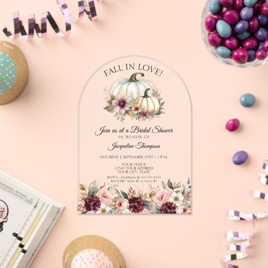 秋インラブバラフローラブルゴーニュブライダルシャワー アクリル招待状 (インサイチュ (お祝い))