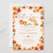秋インラブバーンオレンジ色のフローラ赤ちゃんシャワー 招待状 (正面)