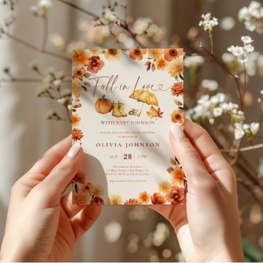 秋インラブバーンオレンジ色のフローラ赤ちゃんシャワー 招待状