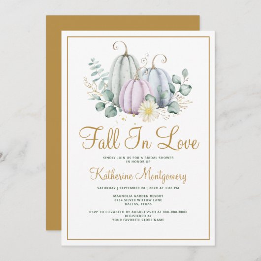 秋インラブパンプキングリーンリーオータムブライダルシャワー 招待状 (正面/裏面)