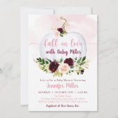 秋インラブパンプキンピンクバーガンディ赤ちゃんシャワー 招待状 (正面)