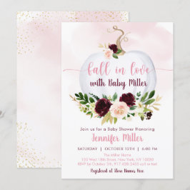 秋インラブパンプキンピンクバーガンディ赤ちゃんシャワー 招待状