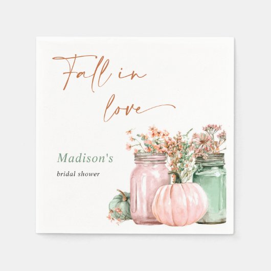 秋インラブパンプキンフローラジャースブライダルシャワー スタンダードカクテルナプキン (正面)