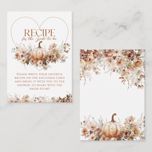 秋インラブパンプキンフローラブライダルシャワーレシピ エンクロージャーカード (正面/裏面)