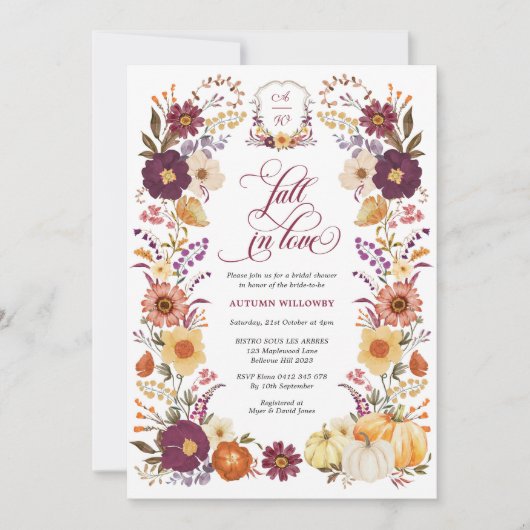 秋インラブパンプキンフローラブライダルシャワー 招待状 (正面)