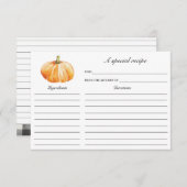 秋インラブパンプキンブライダルシャワーレシピカード エンクロージャーカード (正面/裏面)