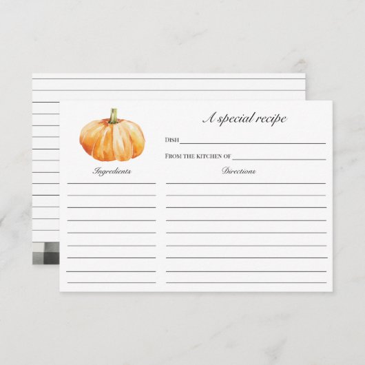 秋インラブパンプキンブライダルシャワーレシピカード エンクロージャーカード (正面/裏面)