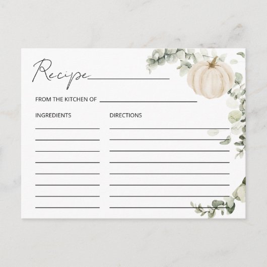 秋インラブパンプキンブライダルシャワーレシピカード ポストカード (正面)