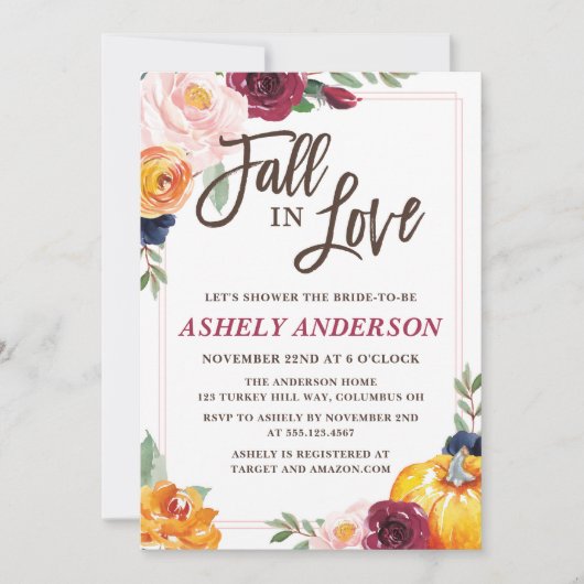 秋インラブパンプキンブライダルシャワー招待状 招待状 (正面)