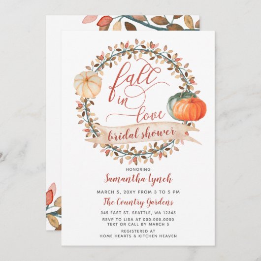 秋インラブパンプキンブライダルシャワー 招待状 (正面/裏面)