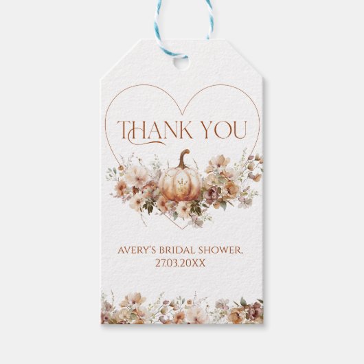 秋インラブパンプキンワイルドフラワーブライダルシャワー ギフトタグ (正面)