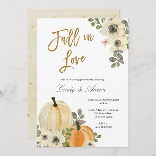 秋インラブパンプキン婚約パーティ招待 招待状 (正面/裏面)