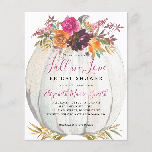 秋インラブパープルフローラパンプキンブライダルシャワー チラシ (正面)