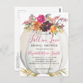 秋インラブパープルフローラパンプキンブライダルシャワー ポストカード (正面/裏面)