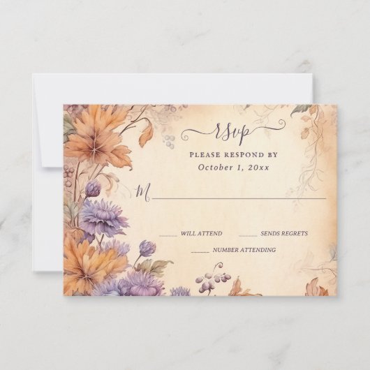 秋インラブビューティフルオータムフラワーズ秋の結婚式 出欠カード (正面)