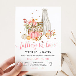 秋インラブピンクカボチャ赤ちゃんシャワー 招待状