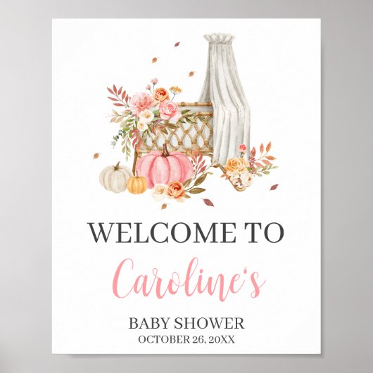 秋インラブピンクパンプキンウェルカムベビーシャワー ポスター (正面)