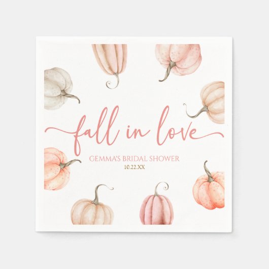 秋インラブピンクパンプキンブライダルシャワー スタンダードカクテルナプキン (正面)