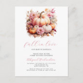 秋インラブピンクフローラカボチャ女の子ベビーシャワー ポストカード (正面)