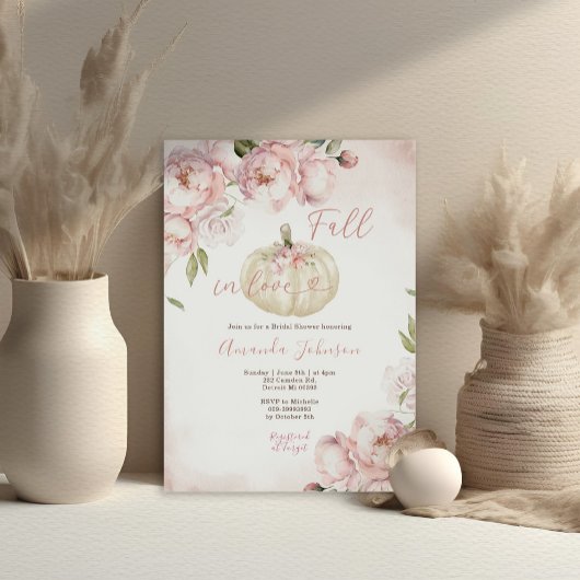 秋インラブピンクフローラパンプキンブライダルシャワー 招待状